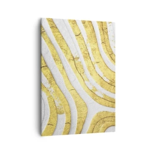 Quadro su tela - Stampe su Tela - Linee astratte dorate e bianche in una texture 3D - 50x70cm - Composizione in bianco e oro - Decorazione murale moderna per soggiorno e camera da letto ARTTOR