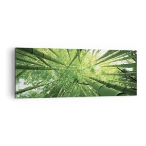 Quadro su tela - Stampe su Tela - Vista attraverso un boschetto di bambù verde - 140x50cm - Nella foresta di bambù - Decorazione murale moderna per soggiorno e camera da letto ARTTOR