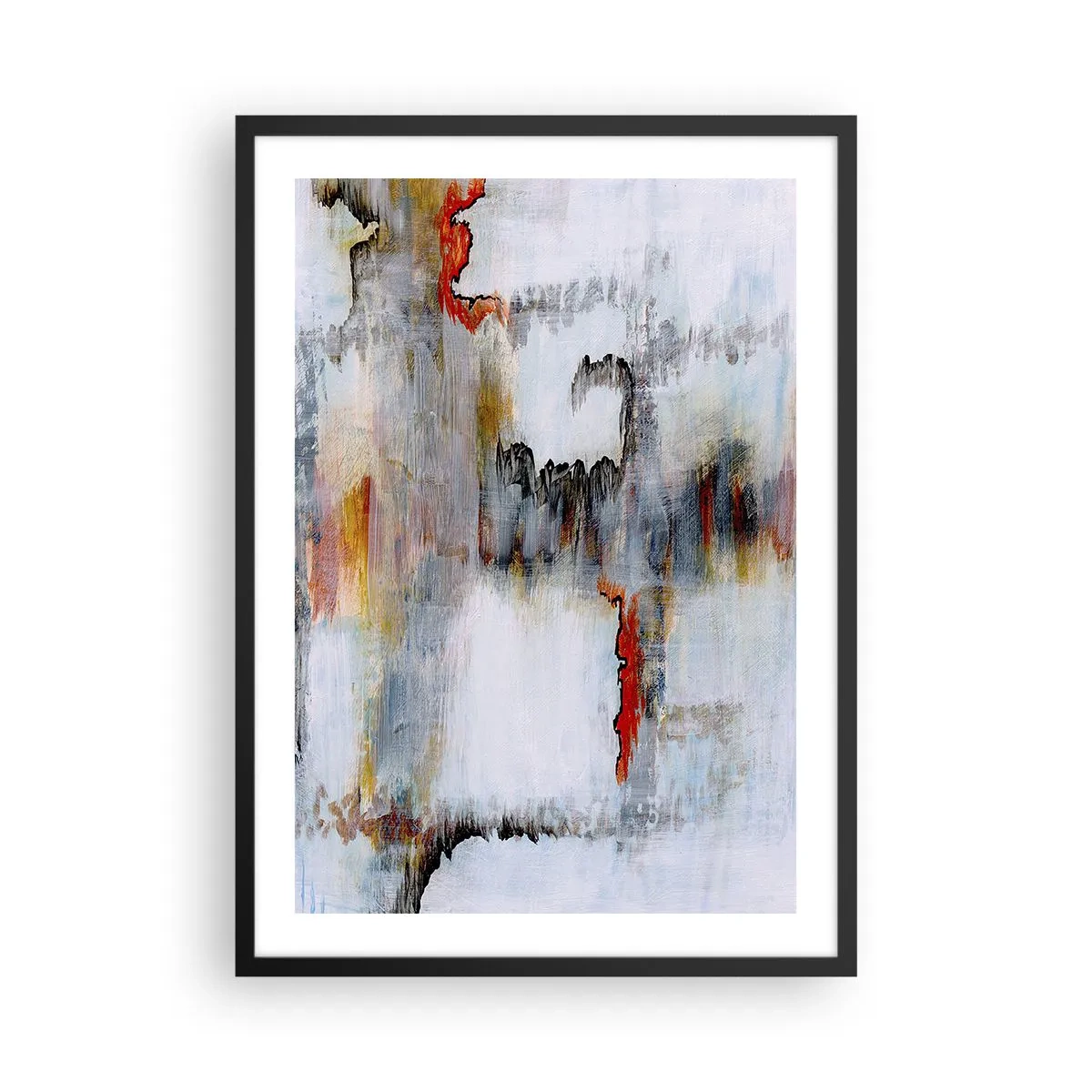 Poster in cornice nera - Una composizione astratta con sfumature di grigio e accenti rossi. - 50x70cm - Scritto sull'acqua - Decorazione murale moderna per soggiorno e camera da letto ARTTOR