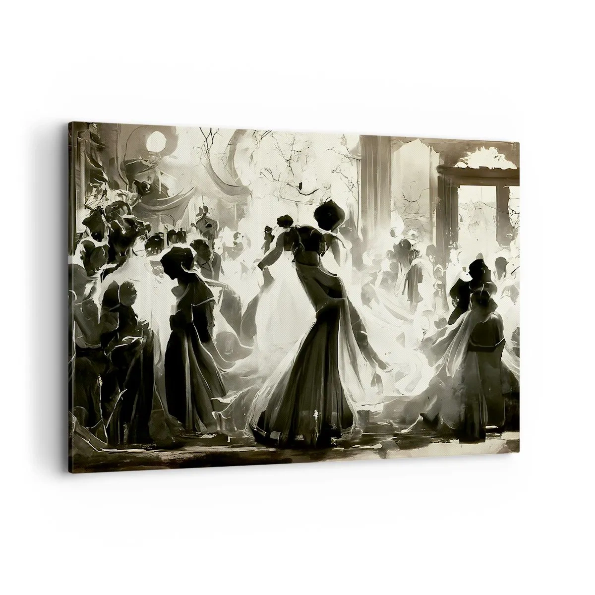 Quadro su tela - Stampe su Tela - Palla in stile retrò in bianco e nero - 100x70cm - Il gran ballo in maschera - Decorazione murale moderna per soggiorno e camera da letto ARTTOR
