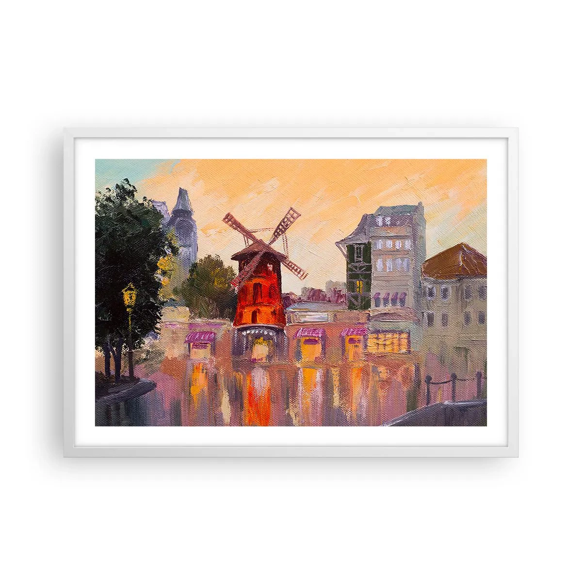 Poster in cornice bianca - Le icone di Parigi: il Moulin Rouge - 70x50 cm