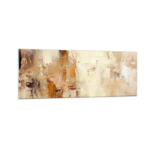 Quadro su vetro - Una composizione astratta nelle calde tonalità del giallo e del marrone. - 140x50cm - L'anima dell'ambra - Decorazione murale moderna per soggiorno e camera da letto ARTTOR