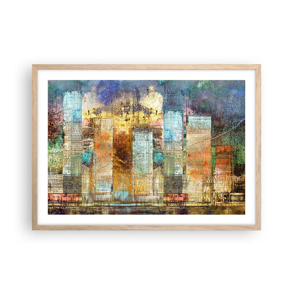 Poster in cornice rovere chiaro - Metropoli nel sole - 70x50 cm