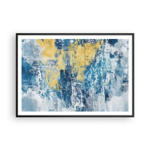 Poster in cornice nera - Astrazione nei toni del blu e del giallo - 100x70cm - Astrazione piena di ottimismo - Decorazione murale moderna per soggiorno e camera da letto ARTTOR
