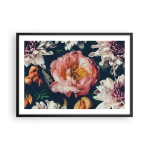 Poster in cornice nera - Composizione floreale con peonia e crisantemi su sfondo scuro - 70x50cm - Con fasto barocco - Decorazione murale moderna per soggiorno e camera da letto ARTTOR