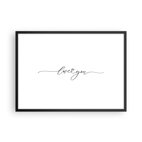 Poster in cornice nera - La scritta "Ti amo" in un carattere elegante - 70x50cm - Bianco e nero - Decorazione murale moderna per soggiorno e camera da letto ARTTOR