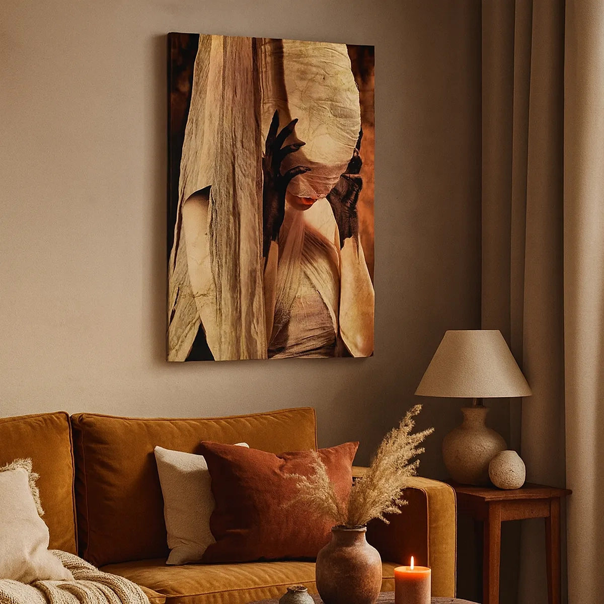 Quadro su tela - Stampe su Tela - Una donna con un velo e uno stile misterioso su uno sfondo scuro - 50x70cm - Tra il bene e il male - Decorazione murale moderna per soggiorno e camera da letto ARTTOR