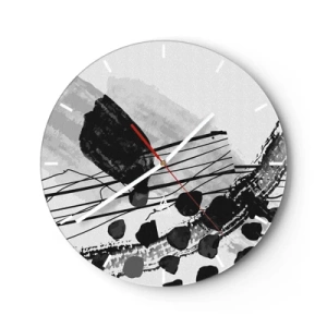 Orologio da parete - Orologio in Vetro - Forme e linee astratte in bianco e nero su uno sfondo chiaro - 30x30cm - Astrazione organica in bianco e nero - Decorazione murale moderna per soggiorno, cucina e camera da letto ARTTOR