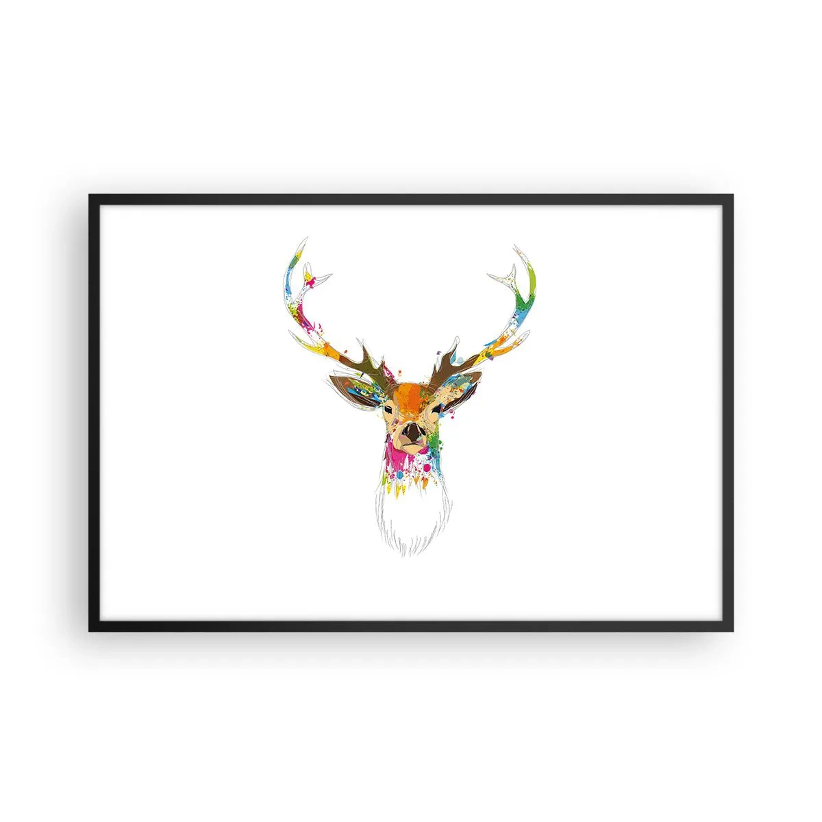 Poster in cornice nera - Mite cerbiatto immerso nel colore - 91x61 cm