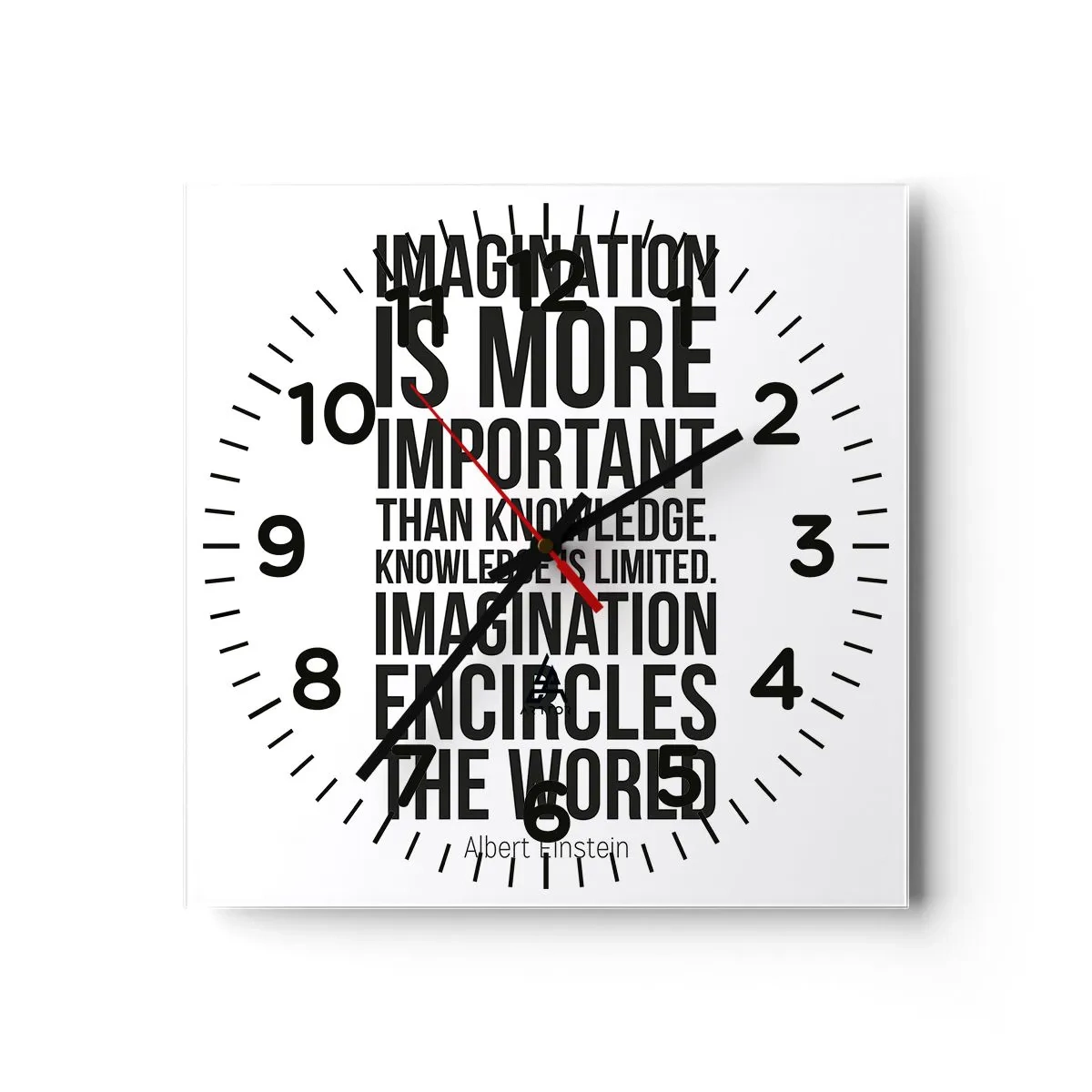 Orologio da parete - Orologio in Vetro - Einstein sul potere dell'immaginazione - 40x40 cm