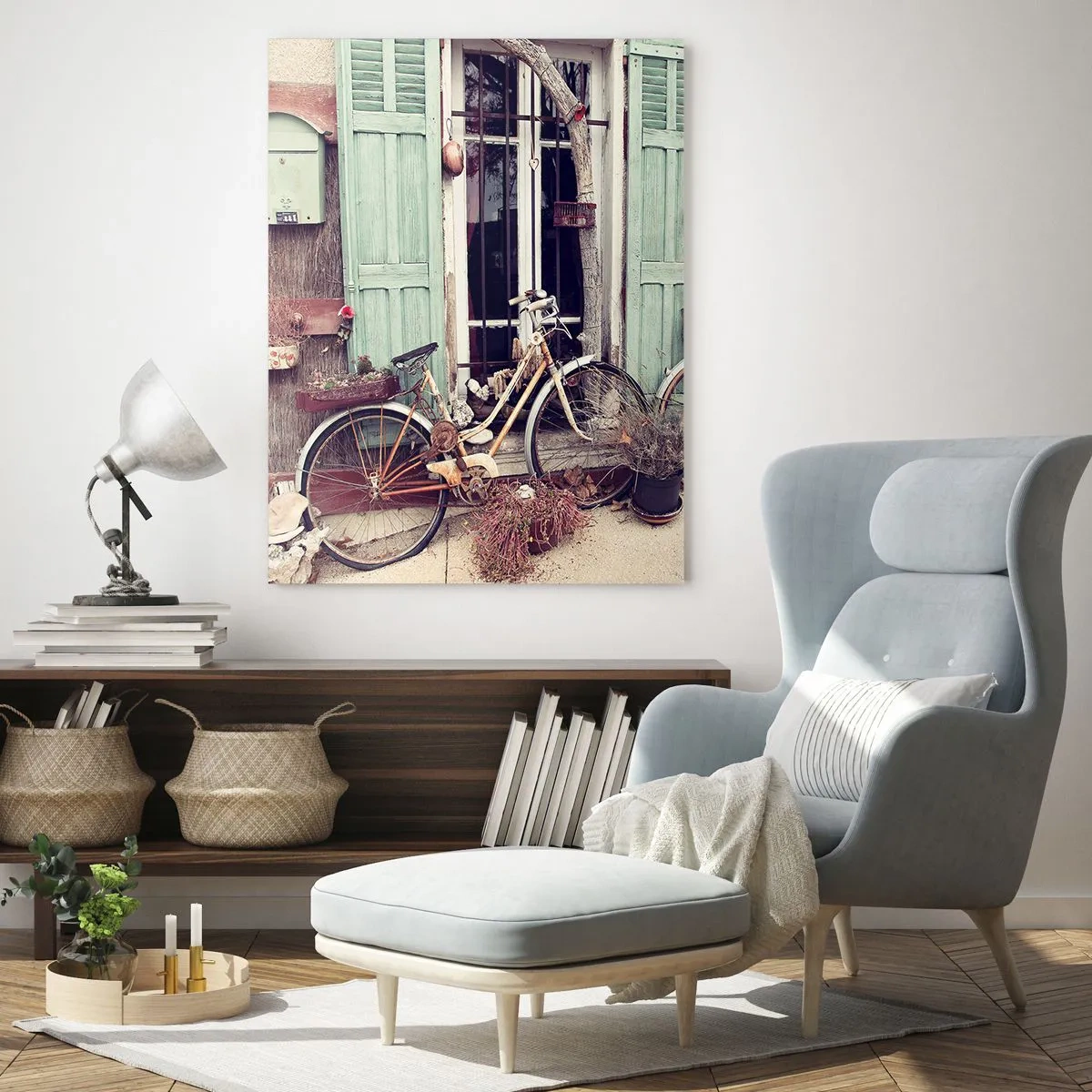 Quadro su vetro - Paesaggio provinciale con biciclette - 50x70cm - Evviva la provincia - Decorazione murale moderna per soggiorno e camera da letto ARTTOR