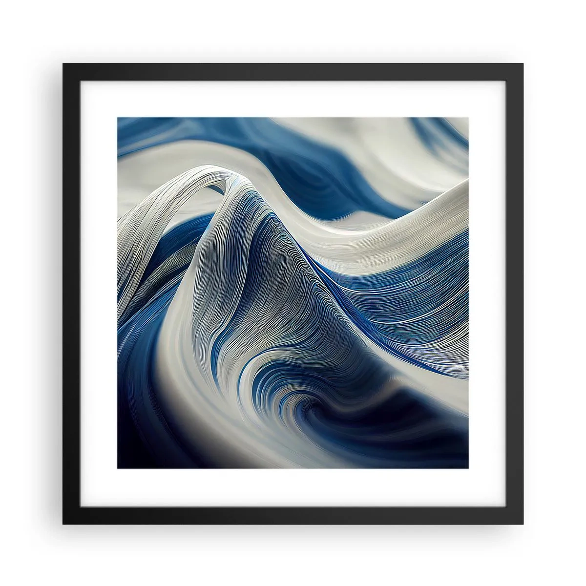 Poster in cornice nera - Fluidità di blu e di bianco - 40x40 cm