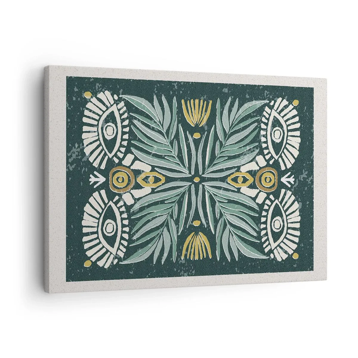 Quadro su tela - Stampe su Tela - Motivo vegetale simmetrico su sfondo verde - 70x50cm - Geometrie di arte popolare - Decorazione murale moderna per soggiorno e camera da letto ARTTOR