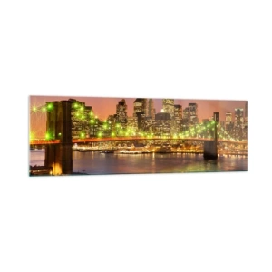 Quadro su vetro - Ponte illuminato in una città moderna di notte - 160x50cm - Qui la luce non si spegne mai - Decorazione murale moderna per soggiorno e camera da letto ARTTOR