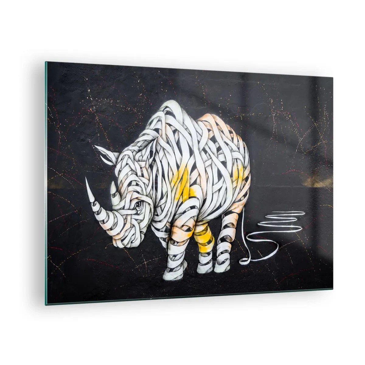 Quadro su vetro - Disegno astratto di un rinoceronte a forma di strisce - 70x50cm - La pelle dura è un mito - Decorazione murale moderna per soggiorno e camera da letto ARTTOR