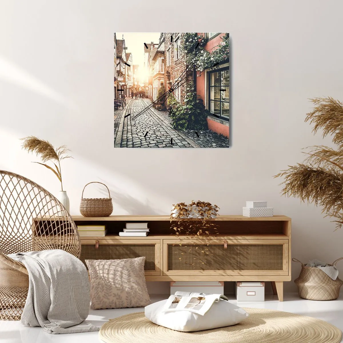 Orologio da parete - Orologio in Vetro - L'angolo delle rose nella luce rosata - 30x30 cm