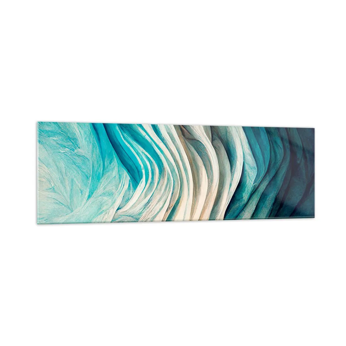 Quadro su vetro - Onde dinamiche nelle tonalità del blu e del bianco - 160x50cm - Blu insaziabile - Decorazione murale moderna per soggiorno e camera da letto ARTTOR