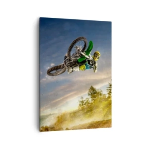 Quadro su tela - Stampe su Tela - Motociclista in un salto dinamico - 50x70cm - Accendi le emozioni! - Decorazione murale moderna per soggiorno e camera da letto ARTTOR