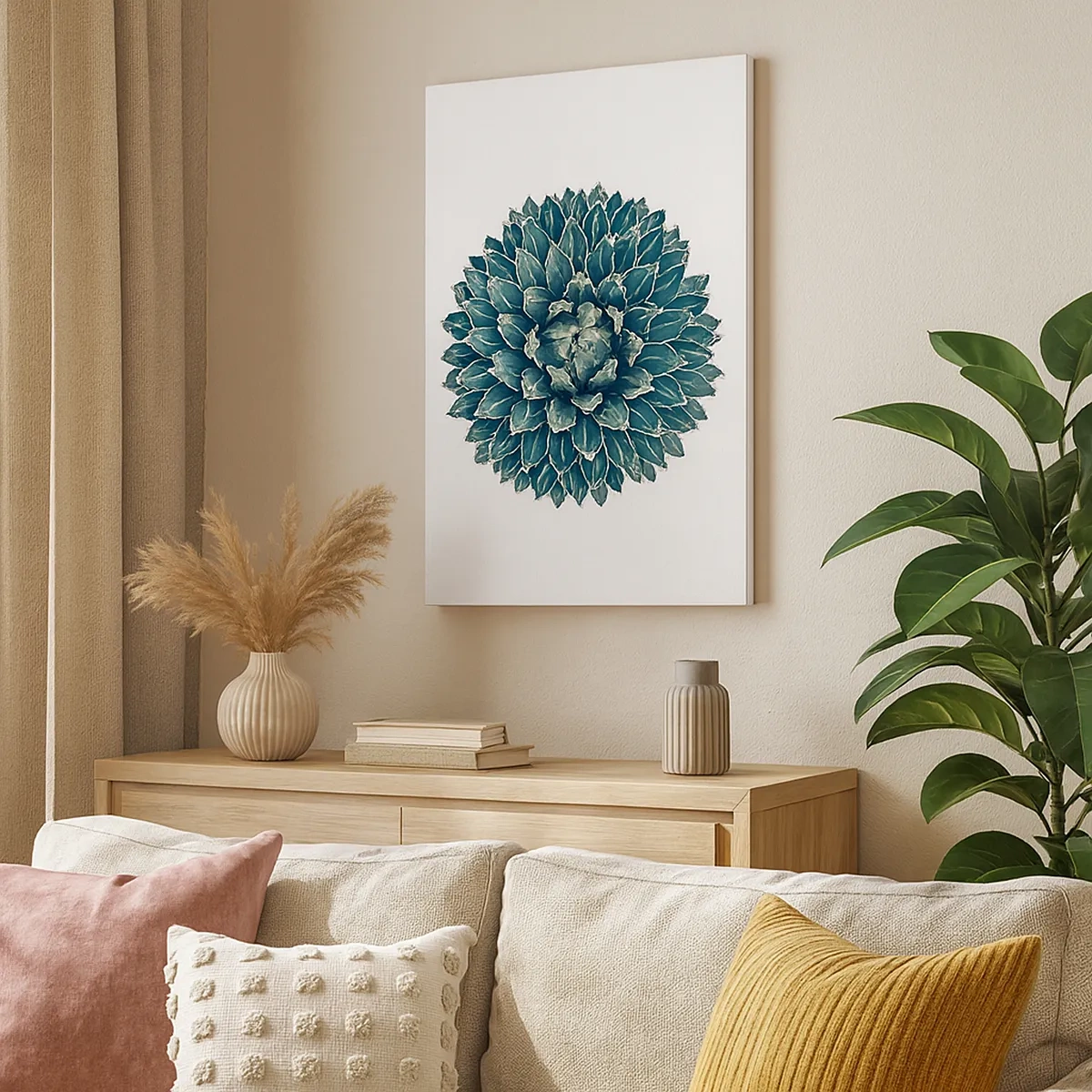 Quadro su tela - Stampe su Tela - Pianta succulenta simmetrica su sfondo bianco - 50x70cm - La stella del deserto - Decorazione murale moderna per soggiorno e camera da letto ARTTOR