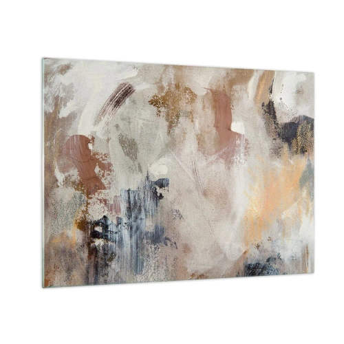 Quadro su vetro - Composizione astratta beige e marrone in uno stile nebbioso - 70x50cm - Astrazione annebbiata - Decorazione murale moderna per soggiorno e camera da letto ARTTOR