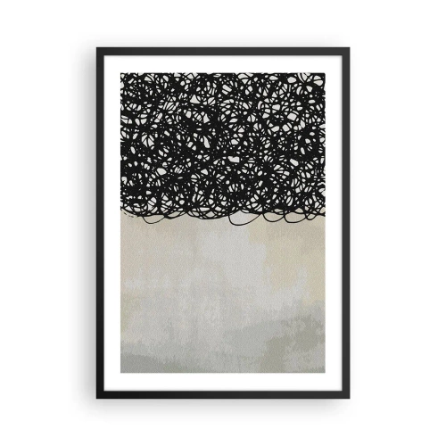 Poster in cornice nera - Composizione astratta con linee nere su sfondo chiaro - 50x70cm - Astrazione aggrovigliata - Decorazione murale moderna per soggiorno e camera da letto ARTTOR