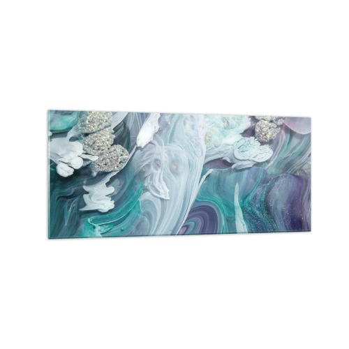 Quadro su vetro - Vortici astratti nei toni del blu e del bianco - 120x50cm - Correnti di blu - Decorazione murale moderna per soggiorno e camera da letto ARTTOR