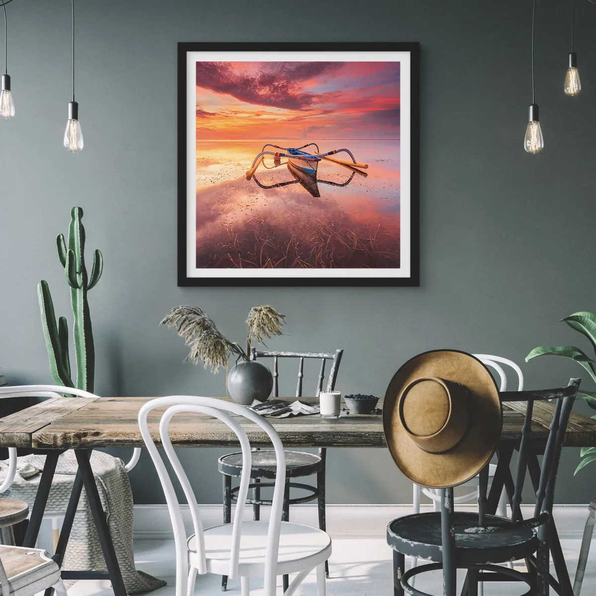 Poster in cornice nera - La pace della sera tropicale - 30x30 cm