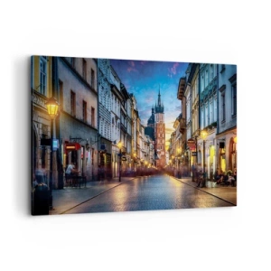 Quadro su tela - Stampe su Tela - Strada serale con vista sulla Cattedrale di Cracovia - 100x70cm - La magia di Cracovia - Decorazione murale moderna per soggiorno e camera da letto ARTTOR