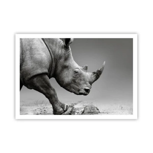 Poster - Ritratto di un rinoceronte sullo sfondo di un deserto grigio - 100x70cm - Forza irrefrenabile - Decorazione murale moderna per soggiorno e camera da letto ARTTOR