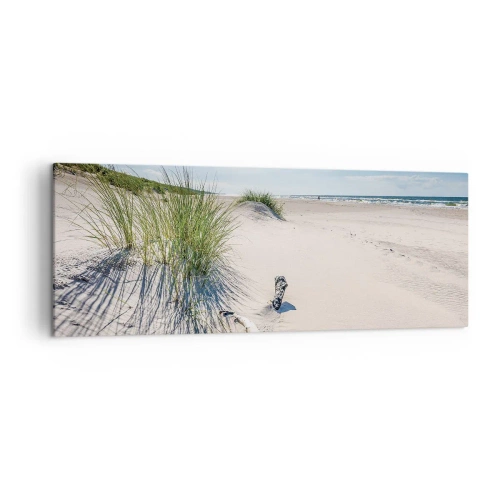 Quadro su tela - Stampe su Tela - Una spiaggia baltica con sabbia, erba e un cielo azzurro calmo - 140x50cm - La più bella? Quella del baltico - Decorazione murale moderna per soggiorno e camera da letto ARTTOR