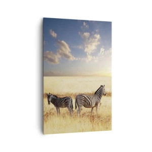 Quadro su tela - Stampe su Tela - Due zebre nella savana sotto i raggi del sole al tramonto - 80x120cm - Allontanati, non disturbare - Decorazione murale moderna per soggiorno e camera da letto ARTTOR