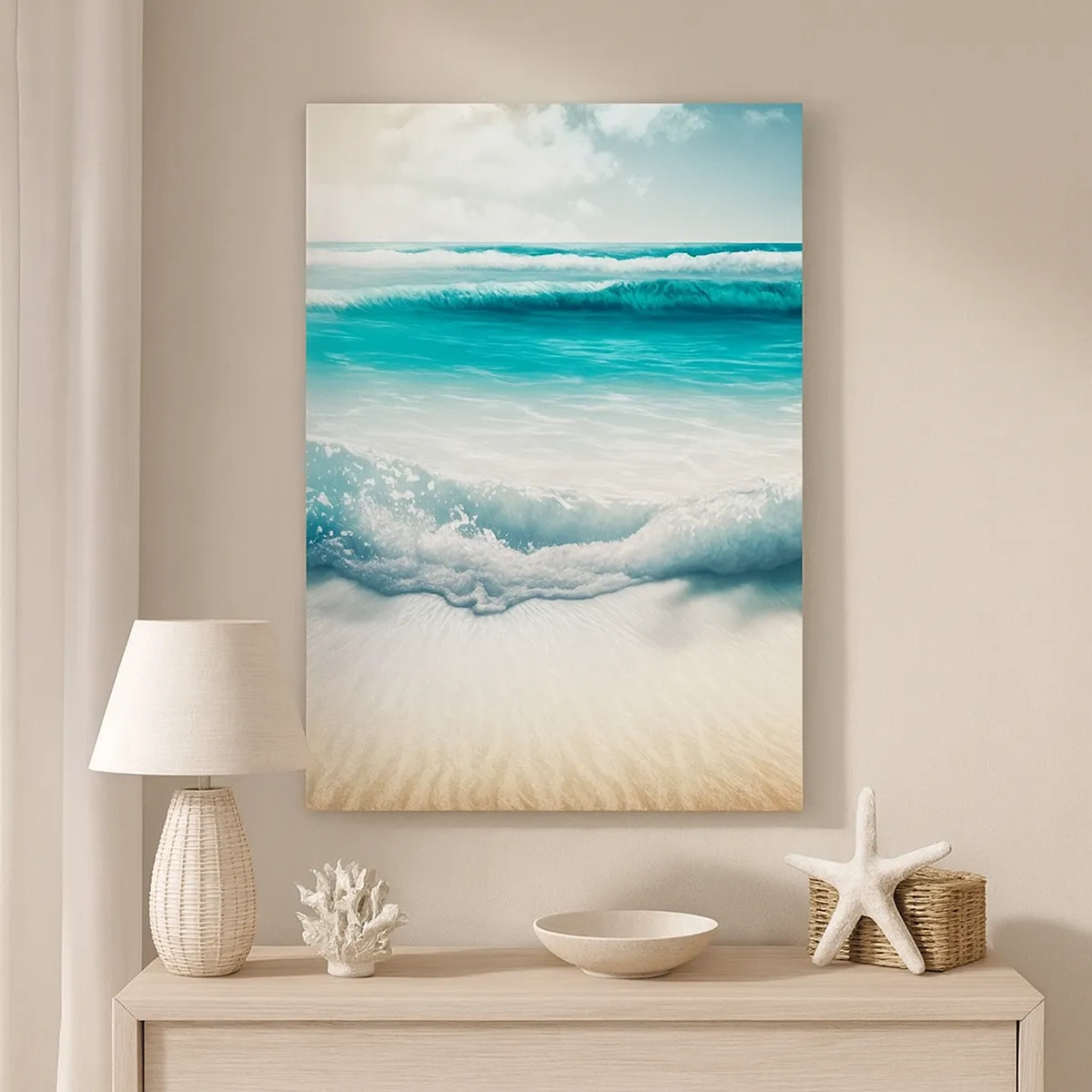 Quadro su tela - Stampe su Tela - Onde dell'oceano su una spiaggia di sabbia chiara - 50x70cm - La calma dell'oceano - Decorazione murale moderna per soggiorno e camera da letto ARTTOR