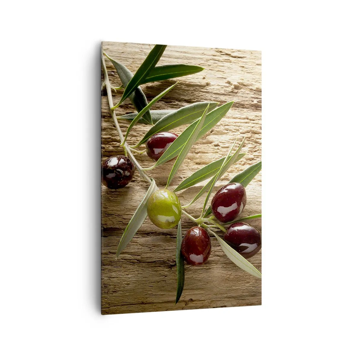 Quadro su tela - Stampe su Tela - Ramo d'ulivo con frutta su uno sfondo di legno invecchiato - 80x120cm - Direttamente dalla natura - Decorazione murale moderna per soggiorno e camera da letto ARTTOR