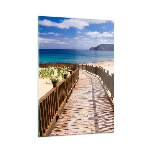 Quadro su vetro - Sentiero in legno sulla spiaggia che conduce al mare - 50x70cm - Portami alle isole fortunate - Decorazione murale moderna per soggiorno e camera da letto ARTTOR