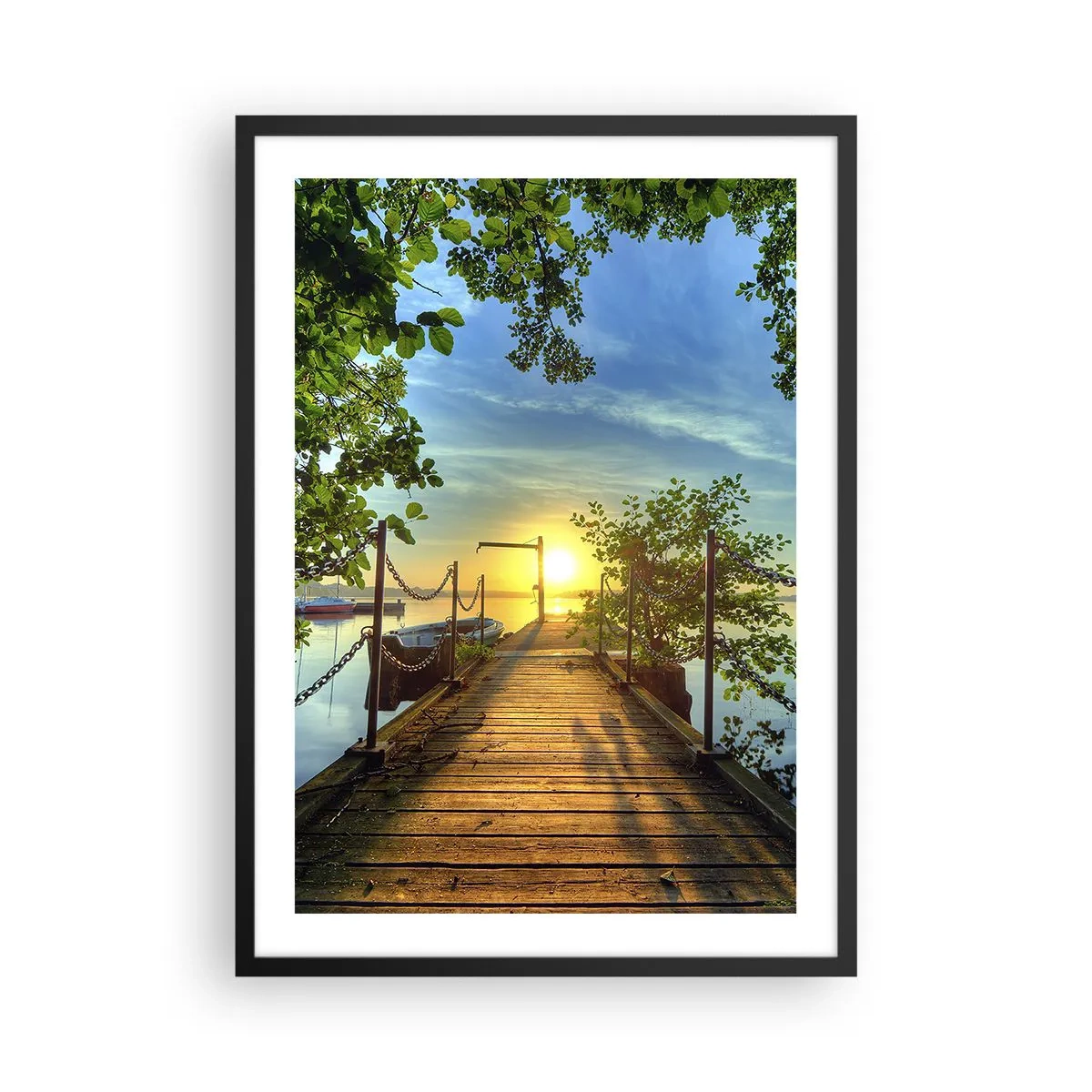 Poster in cornice nera - Molo di legno sul lago al tramonto - 50x70cm - Tramonto sul lago - Decorazione murale moderna per soggiorno e camera da letto ARTTOR