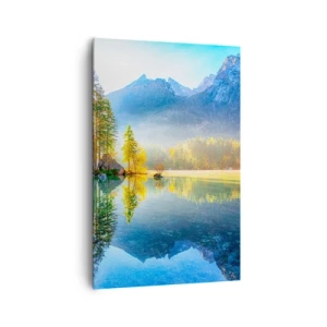 Quadro su tela - Stampe su Tela - Un lago circondato da montagne e foreste sotto i raggi del sole - 80x120cm - Maestà e dolcezza - Decorazione murale moderna per soggiorno e camera da letto ARTTOR