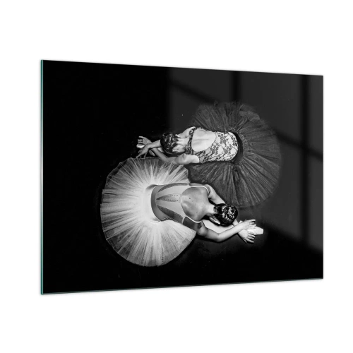 Quadro su vetro - Due ballerine in posa di riposo indossando tutù bianchi e neri - 100x70cm - Yin e yang - equilibrio ideale - Decorazione murale moderna per soggiorno e camera da letto ARTTOR
