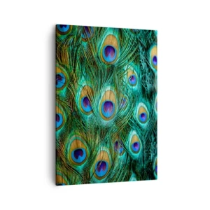 Quadro su tela - Stampe su Tela - Dettagli di piume di pavone in colori intensi - 50x70cm - Lo sguardo del pavone - Decorazione murale moderna per soggiorno e camera da letto ARTTOR