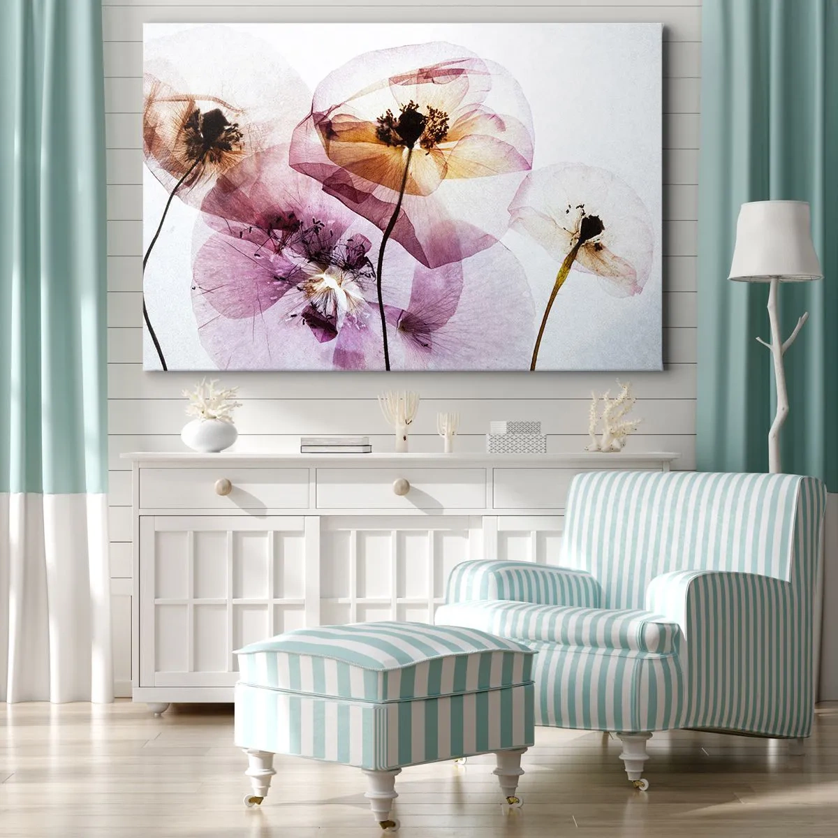 Quadro su tela - Stampe su Tela - Delicati fiori trasparenti in tonalità pastello - 100x70cm - Fiori trasparenti - Decorazione murale moderna per soggiorno e camera da letto ARTTOR