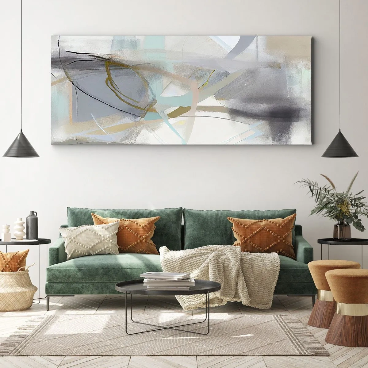 Quadro su tela - Stampe su Tela - Astrazione pastello con linee delicate - 140x50cm - Astrazione nebulosa - Decorazione murale moderna per soggiorno e camera da letto ARTTOR