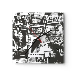 Orologio da parete - Orologio in Vetro - Motivo retrò monocromatico astratto - 30x30cm - Ordine o caos? - Decorazione murale moderna per soggiorno e camera da letto ARTTOR