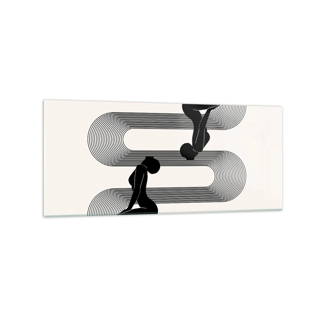 Quadro su vetro - Sagome nere con linee geometriche su sfondo chiaro - 120x50cm - Simmetria sensuale - Decorazione murale moderna per soggiorno e camera da letto ARTTOR
