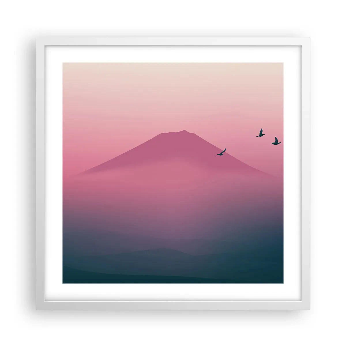 Poster in cornice bianca - Viandanti sopra le nuvole - 50x50 cm