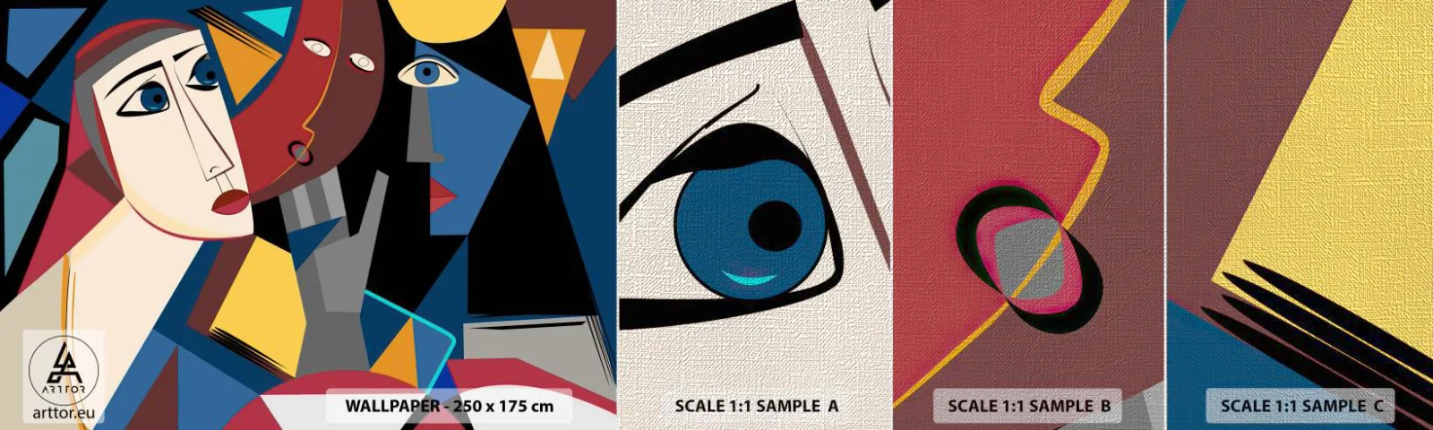 Campione di Fotomurale Premium Canvas - Dialogo di cubisti - Persone, Cubismo, Ritratto - 100x30 cm