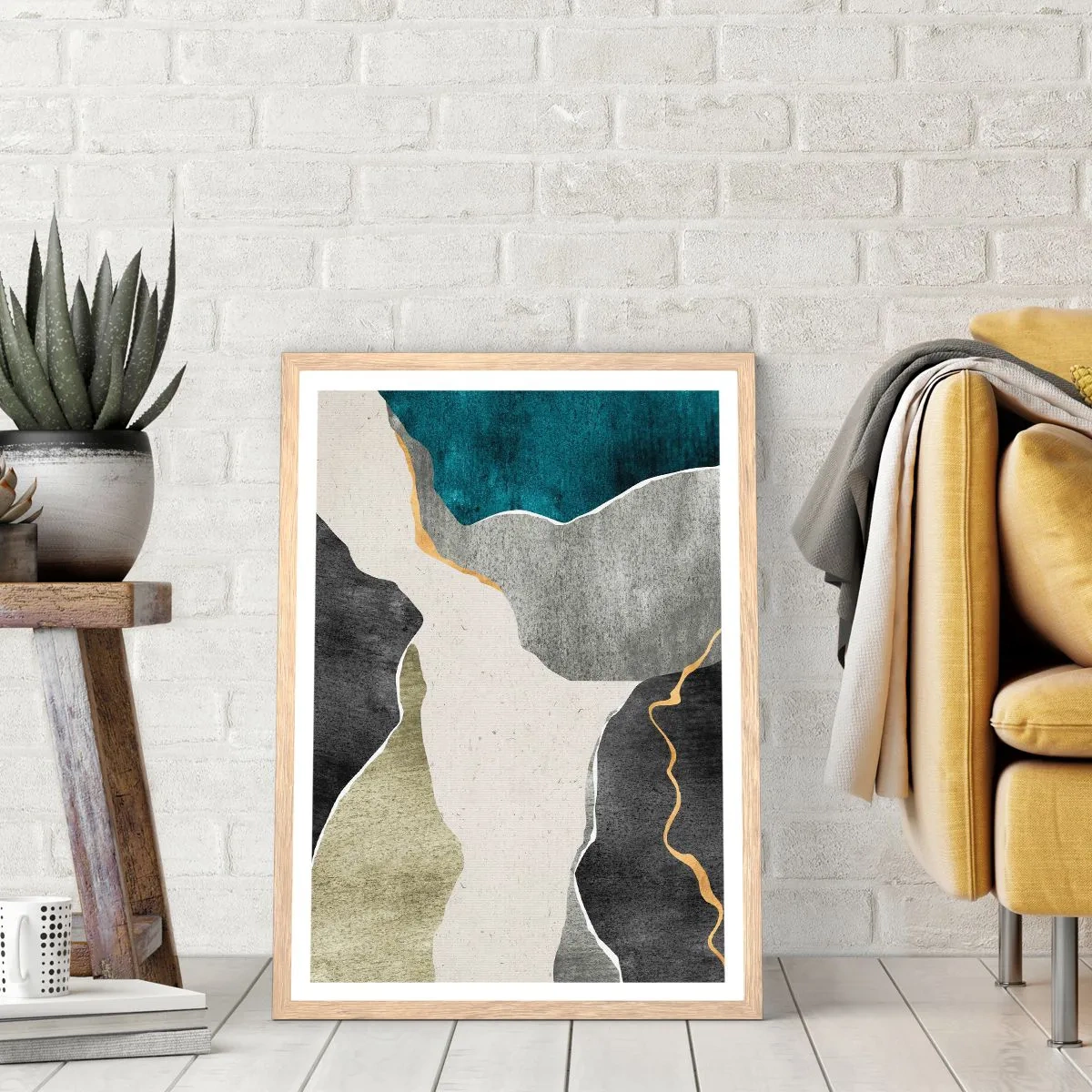 Poster in cornice rovere chiaro - Composizione mosaico con filo d'oro - 40x50 cm