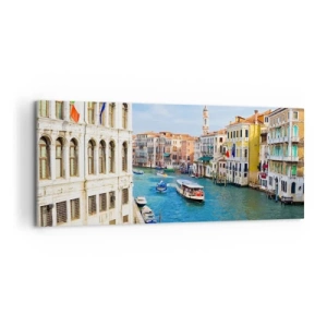 Quadro su tela - Stampe su Tela - Un canale veneziano con una gondola e edifici colorati - 120x50cm - Una circolazione stradale unica al mondo - Decorazione murale moderna per soggiorno e camera da letto ARTTOR