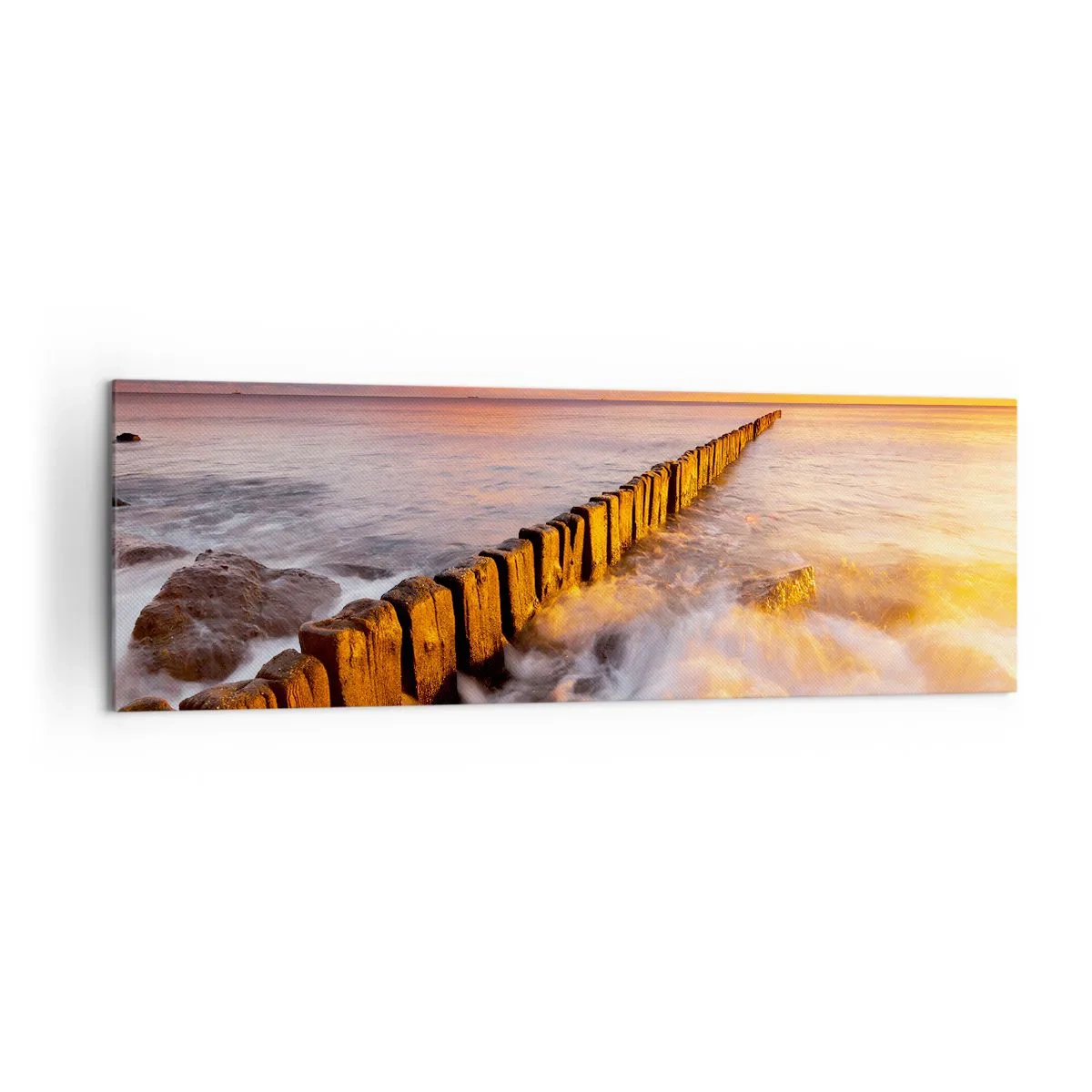 Quadro su tela - Stampe su Tela - Un paesaggio pittoresco in riva al mare al tramonto - 160x50cm - La mitezza delle onde - Decorazione murale moderna per soggiorno e camera da letto ARTTOR