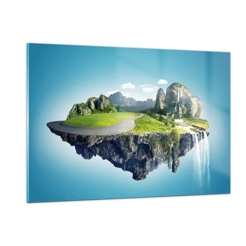 Quadro su vetro - Un'isola galleggiante con montagne, una cascata e vegetazione - 120x80cm - Isola fantastica - Decorazione murale moderna per soggiorno e camera da letto ARTTOR