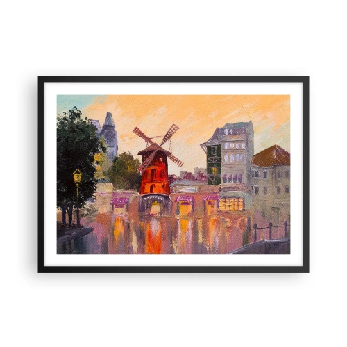 Poster in cornice nera - Il mulino a vento rosso del Moulin Rouge circondato dal paesaggio urbano - 70x50cm - Le icone di Parigi: il Moulin Rouge - Decorazione murale moderna per soggiorno e camera da letto ARTTOR