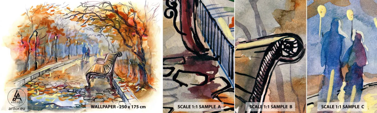 Campione Di Fotomurale Standard Eco - Passeggiando insieme l'autunno - Paesaggio, Parco, Autunno - 100x30 cm